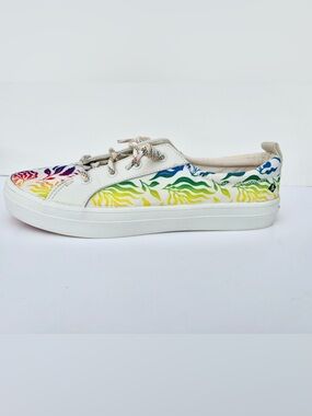 Sperry Crest Vibe White/Rainbow Pride Women’s Size 8.5M Slip-ons Sneakers